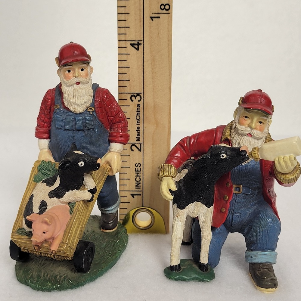 Vintage Midwest Importers of Cannon Falls Farmer Santa Figurines Set Wheelbarrow